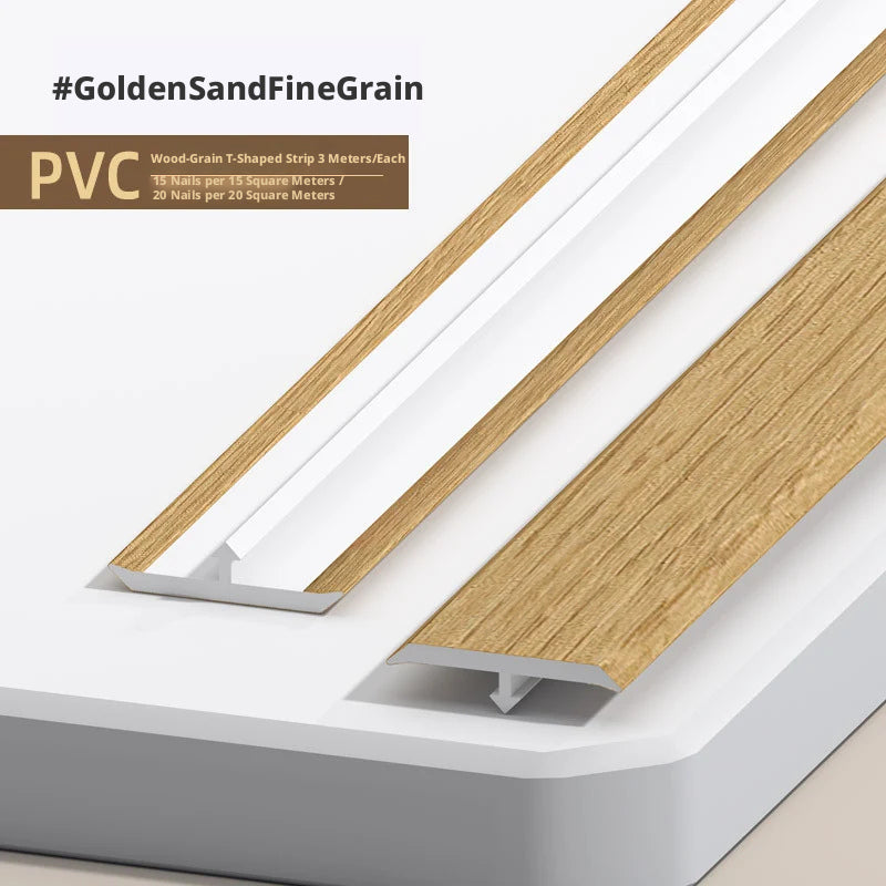 Golden Sand Fine Grain PVC trim showcasing a wood grain finish and white edge detail.