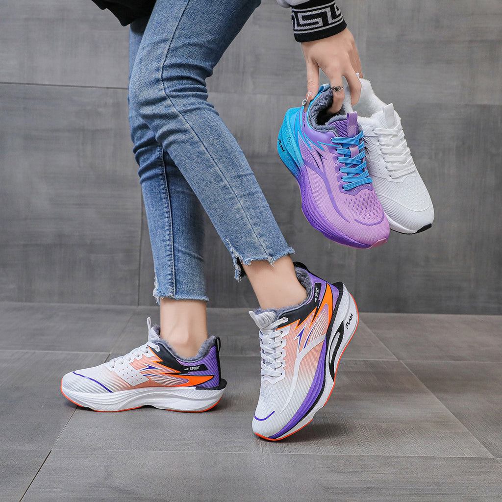 New Feiran Real Explosive Carbon Plate Lightweight Cushioning Couple Sports Shoes with Fleece Lining, Warm, Comfortable, Non-Slip, Wear-Resistant Running Shoes