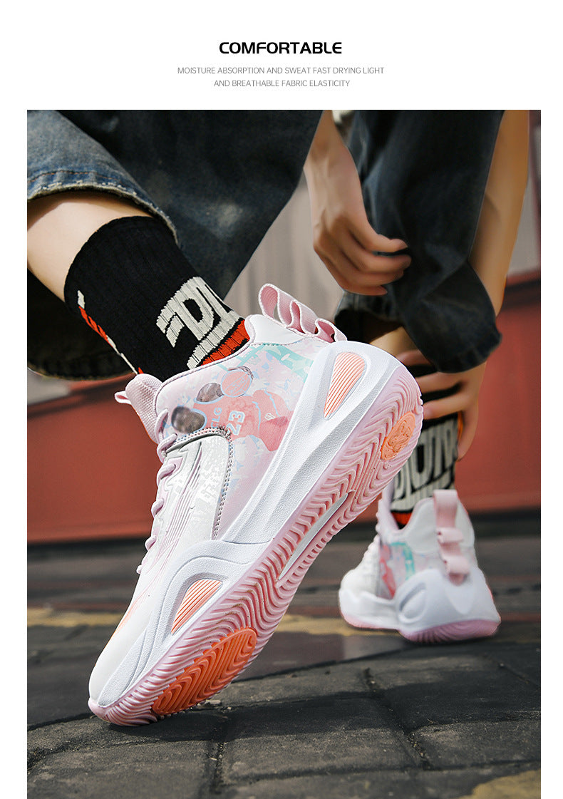 New Trendy Fashion Men's Youth Student Practical Basketball Boots Outdoor Sports Letter Non-Slip Basketball Shoes