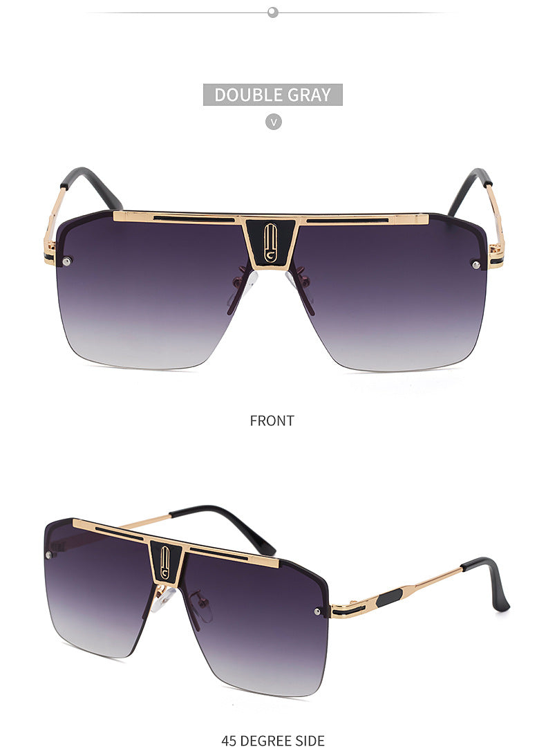 New Large Frame Sunglasses Men's Trendy Cool Fashion Street Style Square Frame Sunglasses Retro Rimless Glasses sunglasses