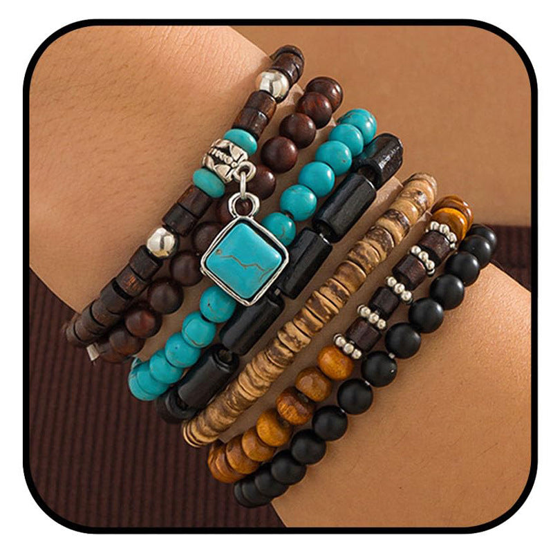 Vintage Multi-layer Soft Clay Bracelet European and American Cowboy Hat Bohemian Layered Bracelet Cow Head Cactus Turquoise Bracelet