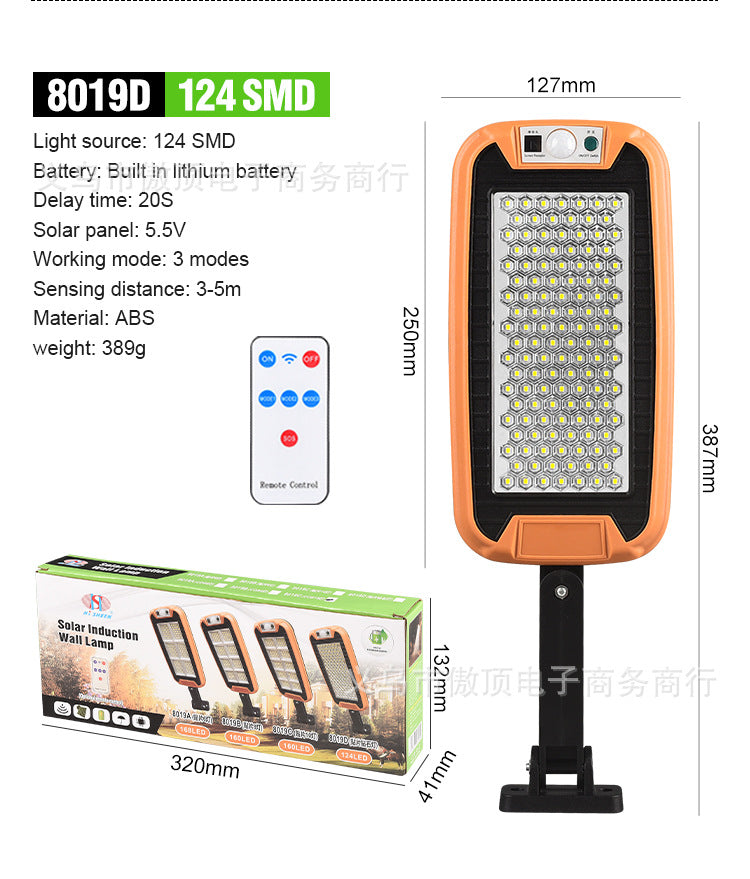 New Solar Light Outdoor Human Body Induction Light with Remote Control Wall Light Waterproof Garden Light LED Garage Light Street Light