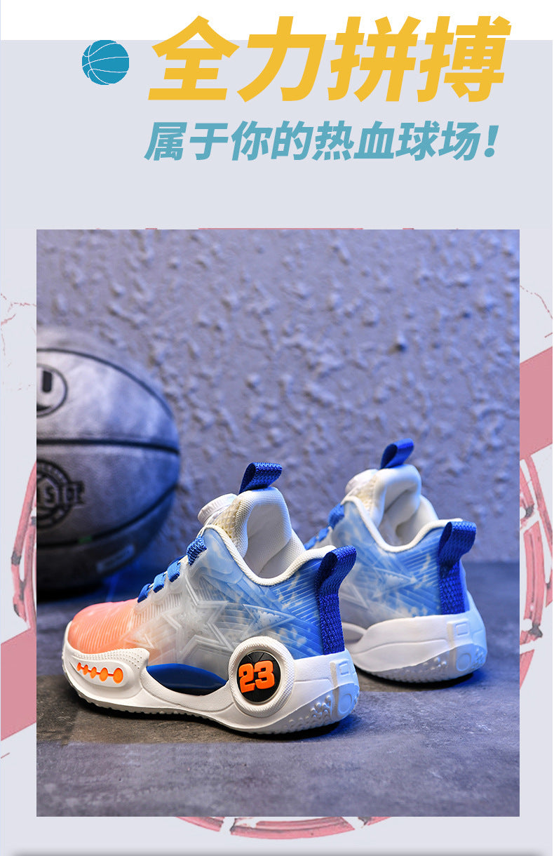 New Girls Light Elastic Damping Children's Shoes Boys Rotating Buckle Luminous fashion Casual Sports Children's Basketball Shoes