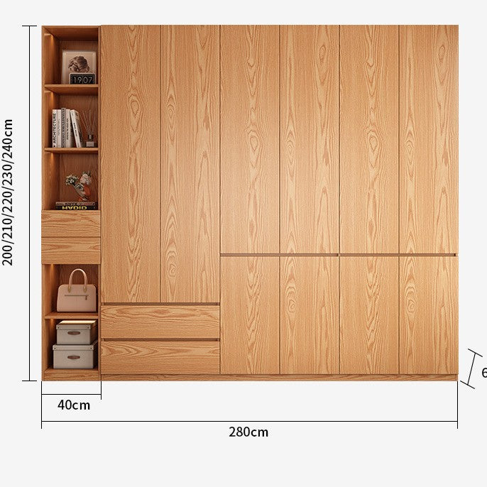 Wardrobe for Home Bedroom Natural Wood Color Solid Wood Cabinet Double Door Sectional Storage Closet Oak Multi-layer Storage Cabinet
