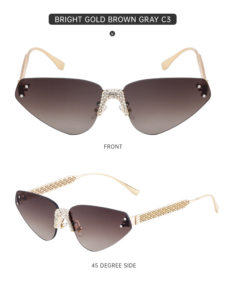 New European and American Fashion Frameless Sunglasses with Rhinestones for Women Outdoor Street Style Sunglasses Women Sun Protection Wholesale shades