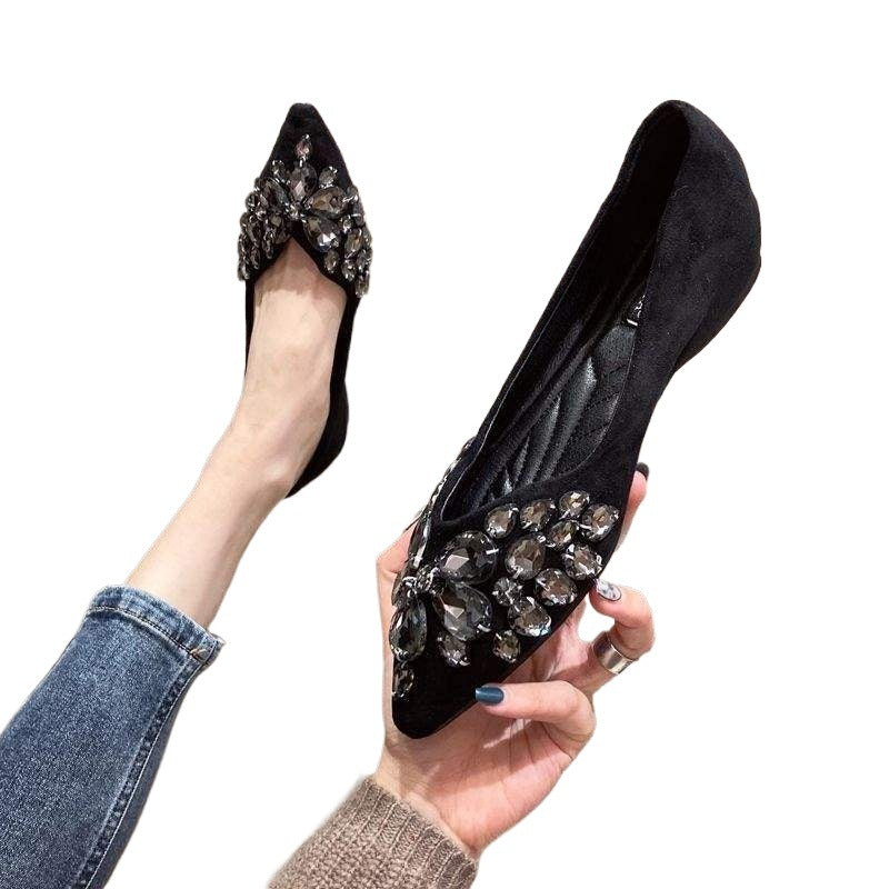 European and American Style2025Spring Summer New Women's Shoes Suede Fashion Shallow Mouth Pointed Toe Hidden Wedge Flat Heel Flat Shoes