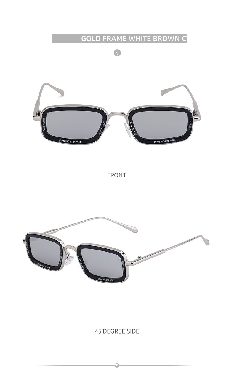 Square Small Frame Sunglasses for Women with Letter Print, Personalized European and American Retro High-End Feel ins Fashion Sunglasses for Women Trendy Glasses
