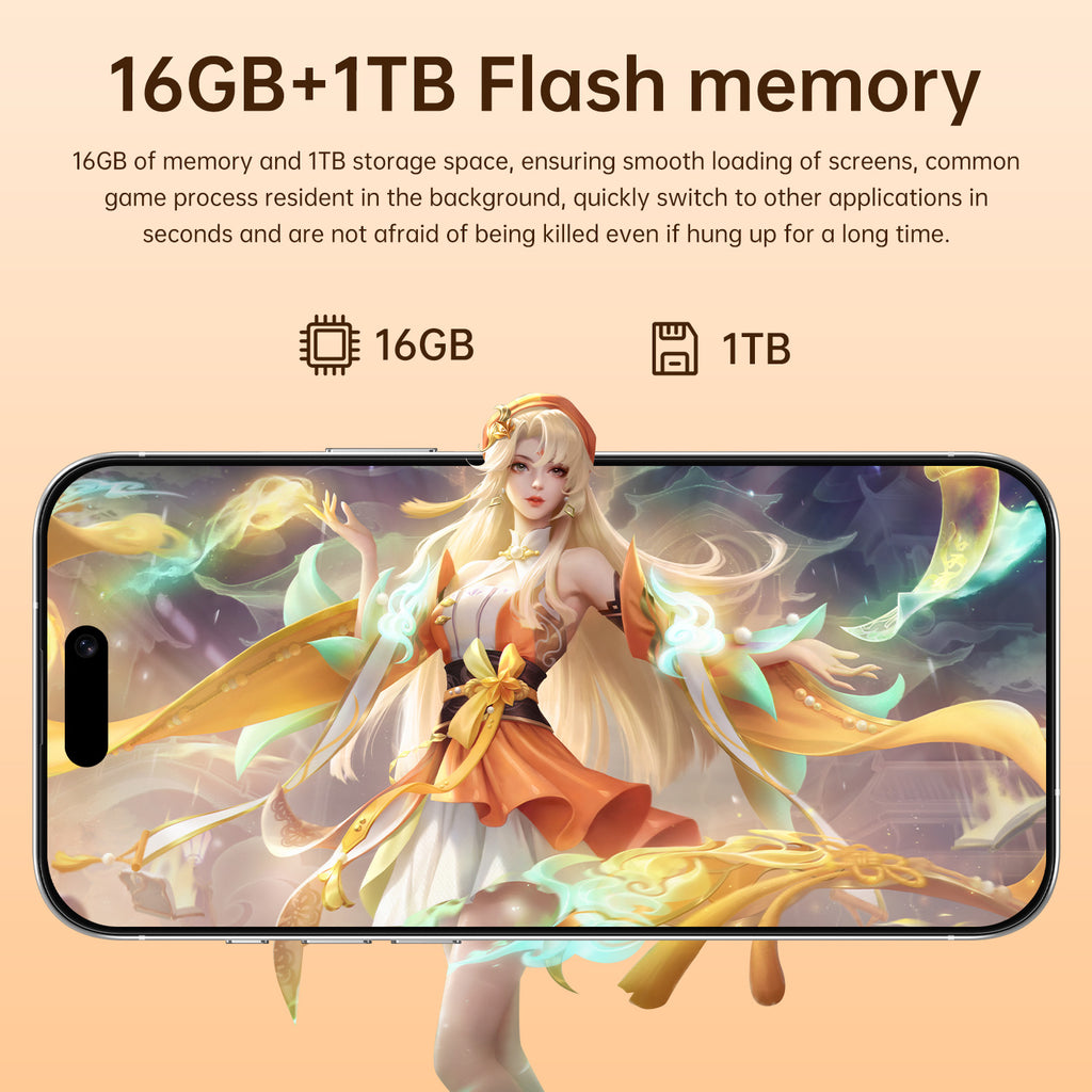 2025New i16Pro Max Android7.3inch smartphone16+1T Source Factory AliExpress Hot Sale