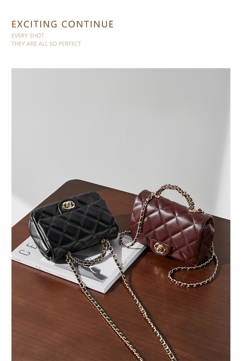 European and American Style Small Chanel-Style Quilted Chain Bag for Women, Simple Fashionable Women's Bag, Versatile Light Luxury Handbag, Shoulder Bag, Crossbody Bag, Genuine Leather