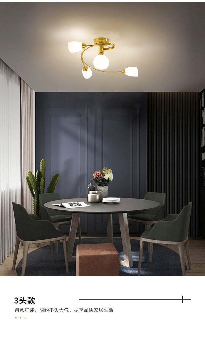 All-Copper Small Living Room Lamp Nordic Light Luxury Dining Room Copper Lamp Post-Modern Personality Creative Molecular Lamp Study Bedroom Lighting