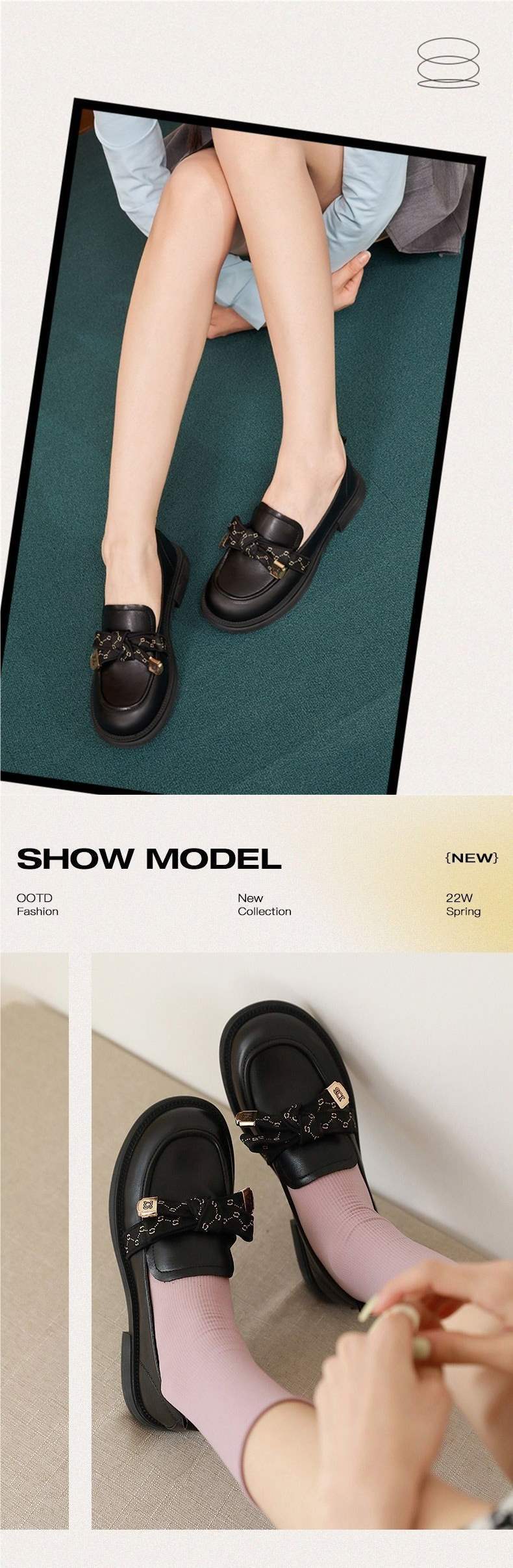 Guirenfang Bowknot British Style Loafers for Women2025New Four Seasons Slip-On Fashion Women's Single Shoes Small Leather Shoes