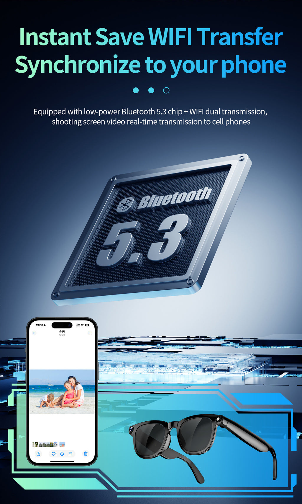 CY01Smart Glasses800100 Megapixel Camera with Image Stabilization1200P Video Recording AI Simultaneous Translation Character Recognition