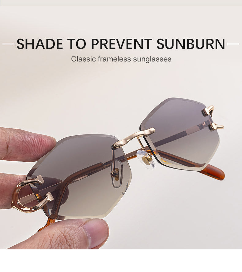 2025New European and American Fashion Frameless Sunglasses for Women with Metal Temples Trendy Outdoor Street Style Sunglasses for Women