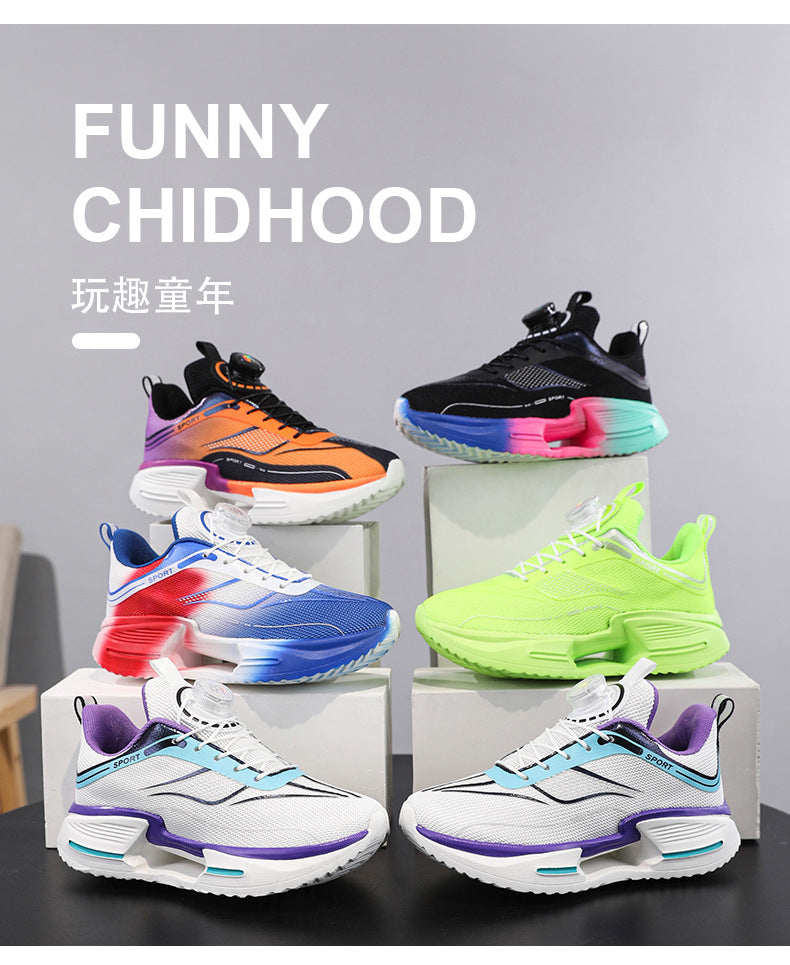 Summer Youth Breathable Mesh Rotating Button Sports Shoes Comfortable Soft Sole Men's Shoes Lightweight Non-Slip Children's Running Shoes