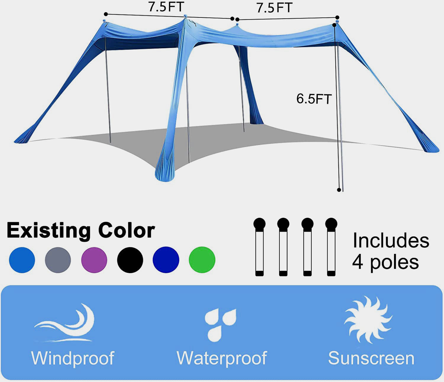 Outdoor Lawn Beach Lycra Canopy Tent Portable Lawn Camping Fishing Tent Outdoor Sun Protection Cooling Shade