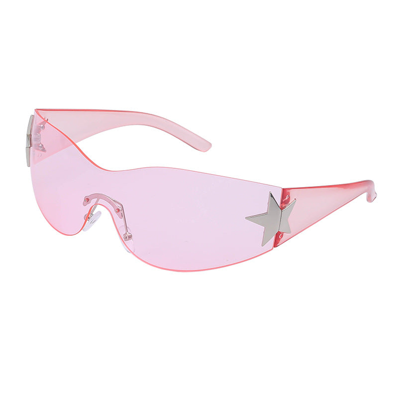 European and American retro rimless sunglasses for women y2k Personalized Five-Pointed Star One-Piece Sunglasses for Men Cycling Glasses Wholesale