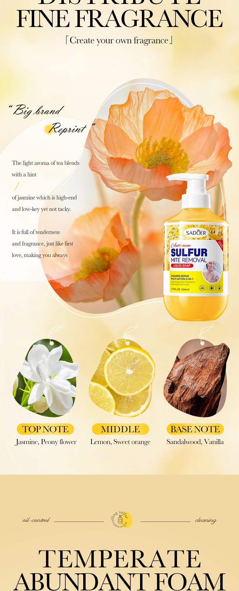 Full English Sulfur Mite Removal Body Wash SADOER Clean body hydrating moisturizing body wash  wholesale
