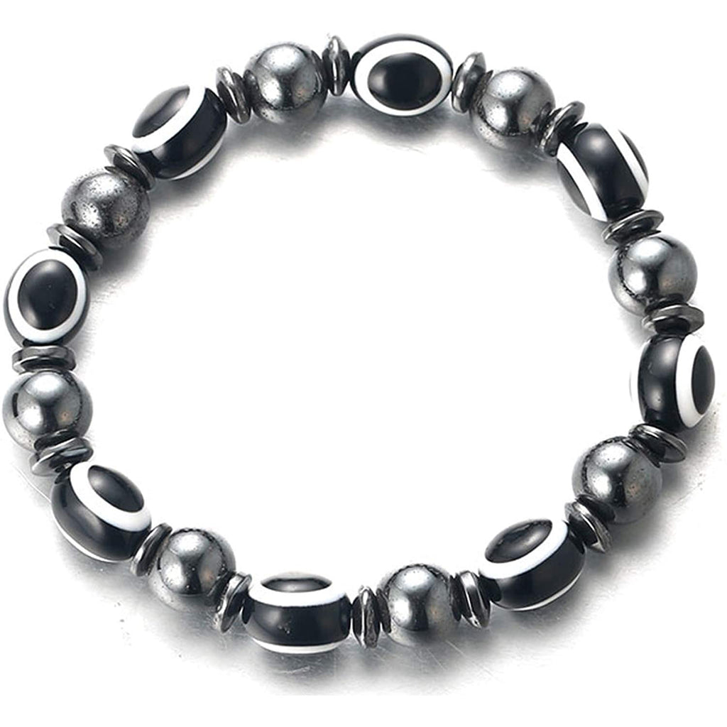 Black Gallstone Eye Bracelet Women's Gift Hematite Spacer Bracelet8mm Beaded Stretch Devil's Eye Bracelet