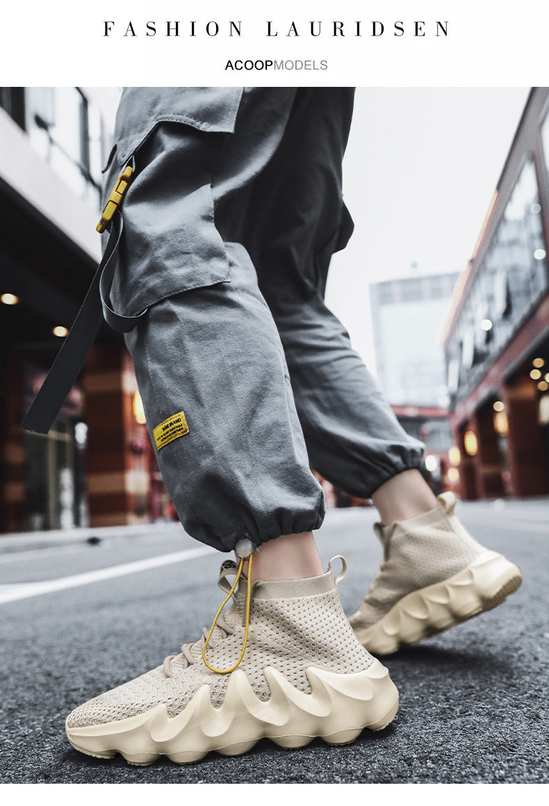 New Large Size Men's Shoes Sports Casual Shoes Men's Korean Style Trendy Shoes Lightweight Breathable Sock Shoes Men's Volcano Shoes