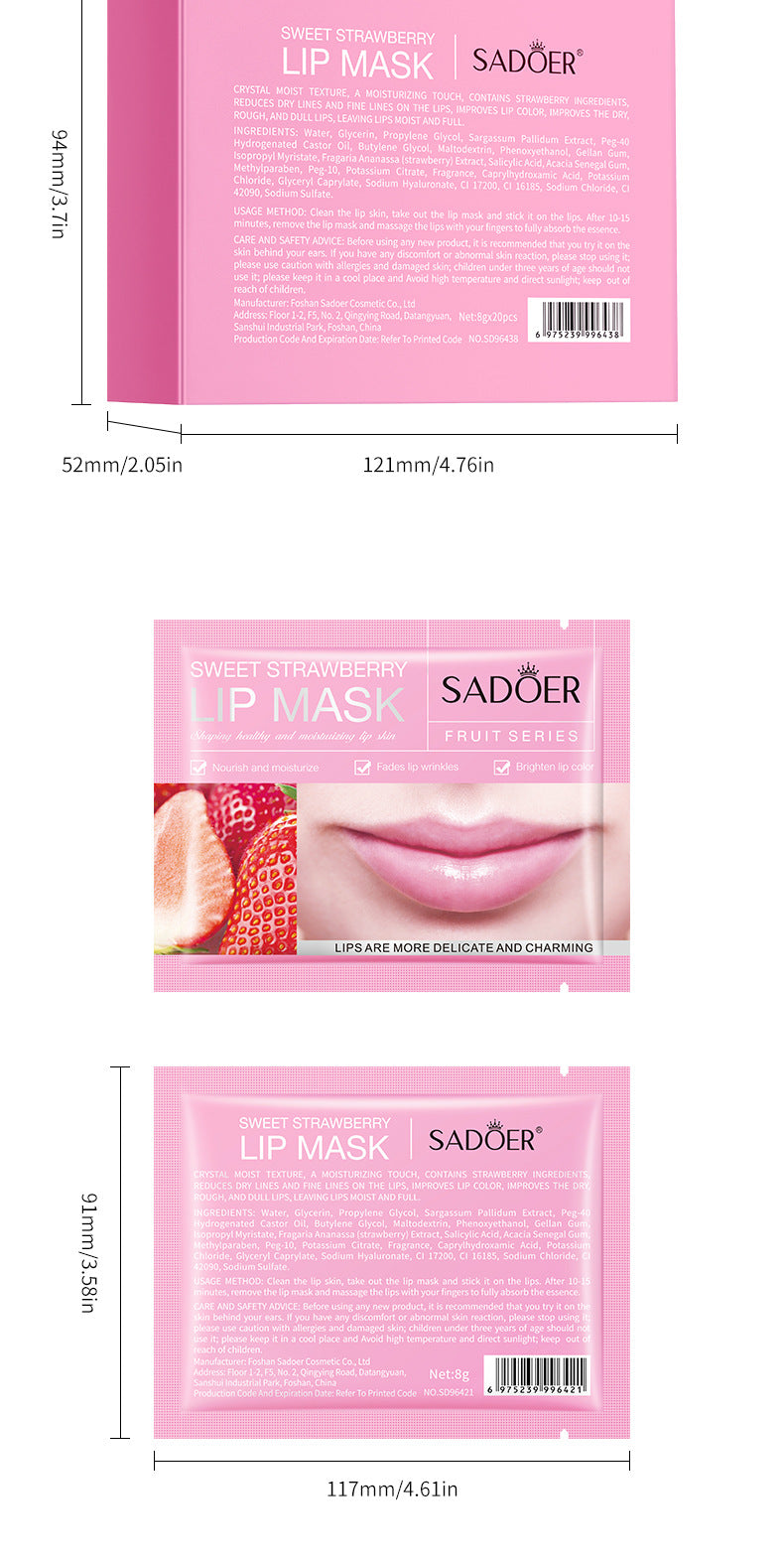 Cross-border Boxed Lip Mask8gx20slice Fruit Strawberry Moisturizing Care Moisturizing Lip Mask Foreign Trade Manufacturer Wholesale