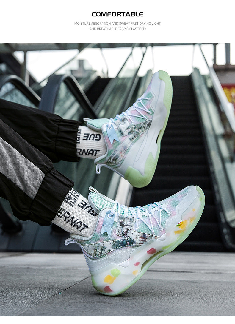 2025New National Era Men's Shoes Fashion Sports Shoes Youth High Elasticity Cushioning Anti-Slip Wear-Resistant Trendy Basketball Shoes