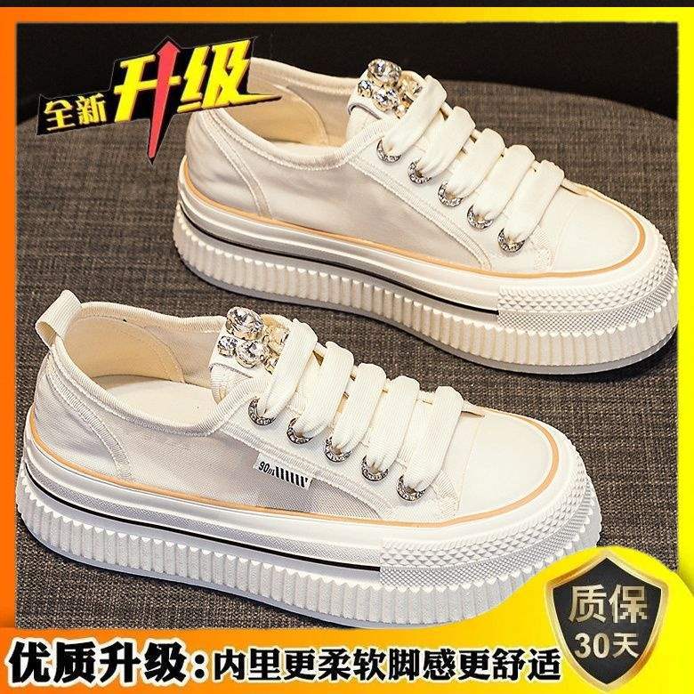 Korean style mesh breathable thick-soled white sneakers for women2025Summer new thin versatile rhinestone sports casual sneakers