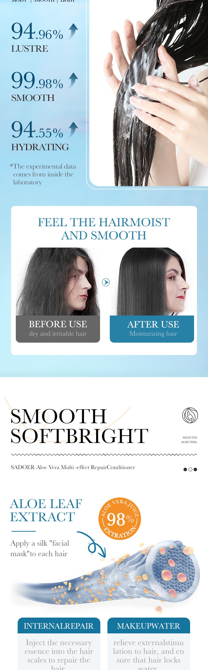 Aloe Vera Conditioner500ml SADOER Multi-effect Frizz Improvement Large Capacity Cross-border Wholesale