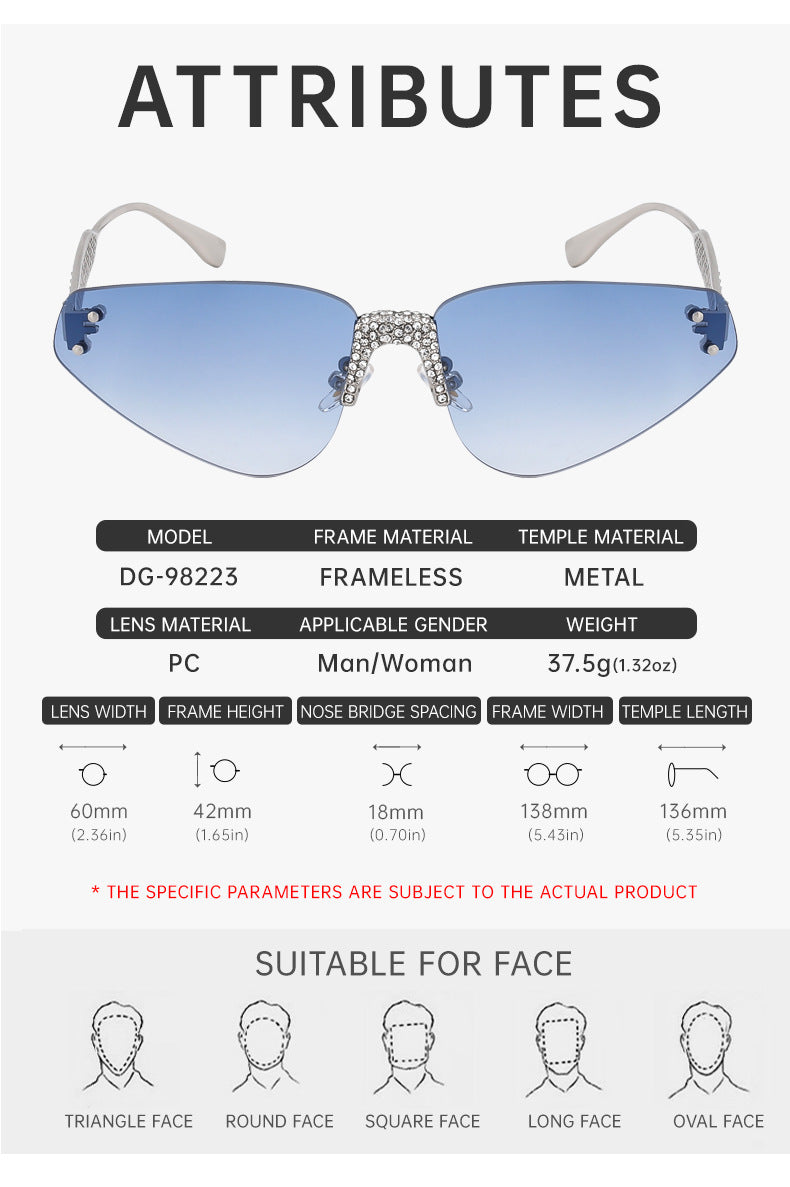 New European and American Fashion Frameless Sunglasses with Rhinestones for Women Outdoor Street Style Sunglasses Women Sun Protection Wholesale shades