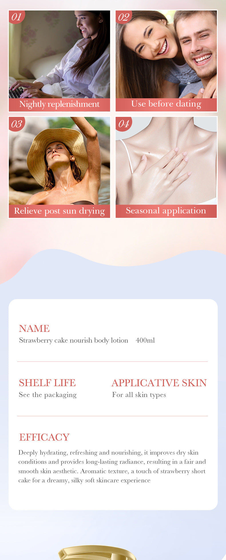 Full English Strawberry Nourishing Body Lotion400ml BIOAOUA Moisturizing Body Lotion  Wholesale