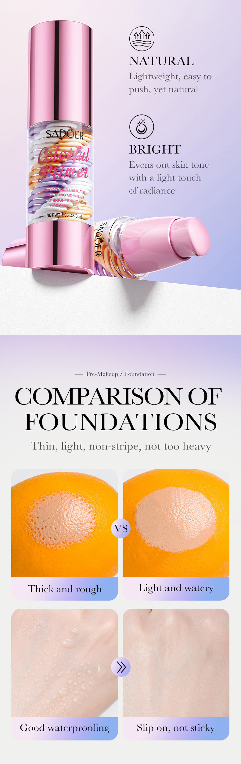 Makeup SADOER Three Color Rainbow Isolation Cream Contour Concealer Refreshing Primer  Wholesale