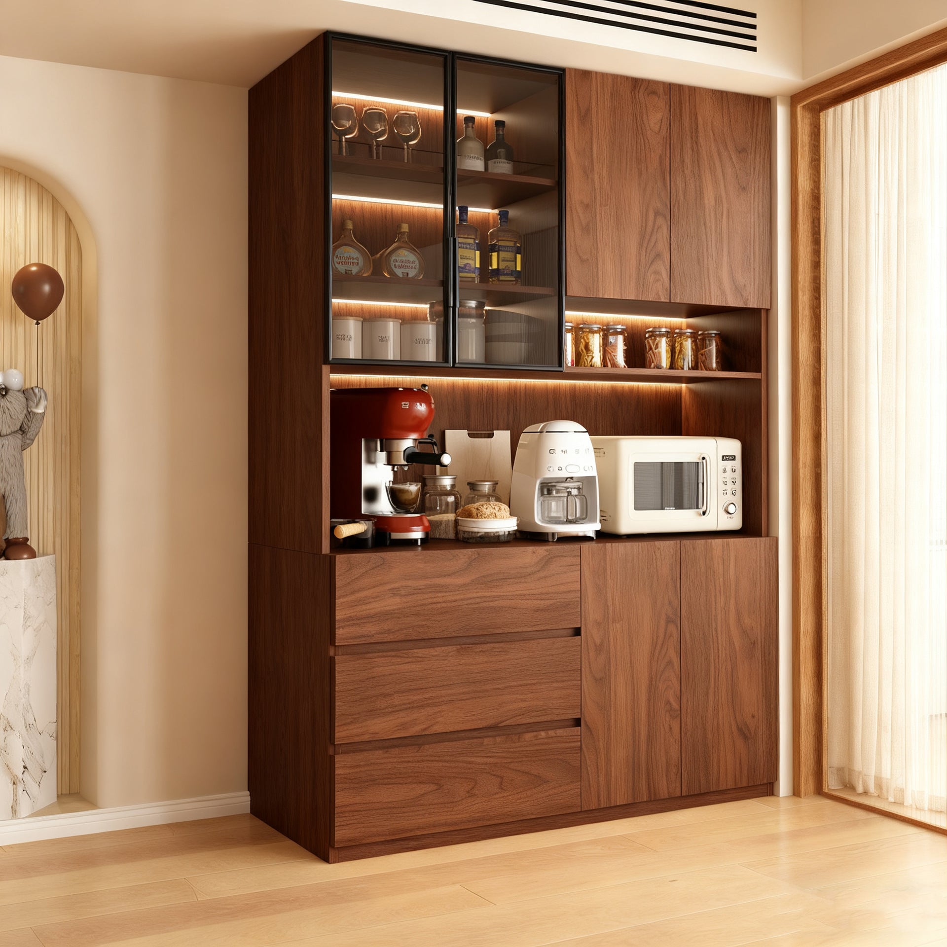 Custom Aluminum Alloy Sideboard for Home, Wall-Mounted Integrated Storage, Vintage Style Tea Cabinet, Direct from Factory