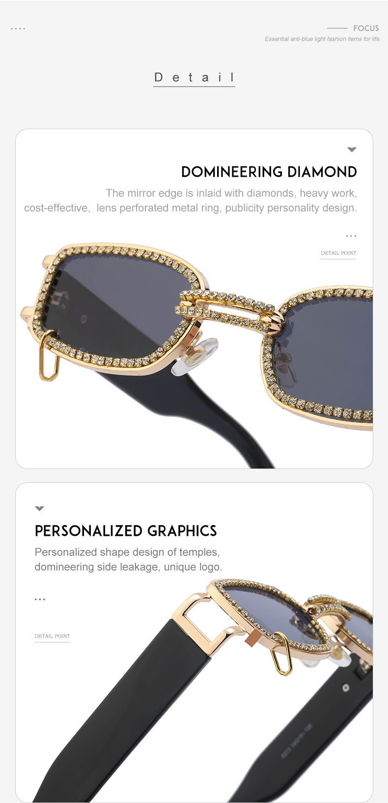 Korean Style gm Big Brand Same Style Sunglasses for Women Small Frame Hanging Ring Sunglasses for Men ins Diamond-encrusted Sunscreen Internet Celebrity Sunglasses