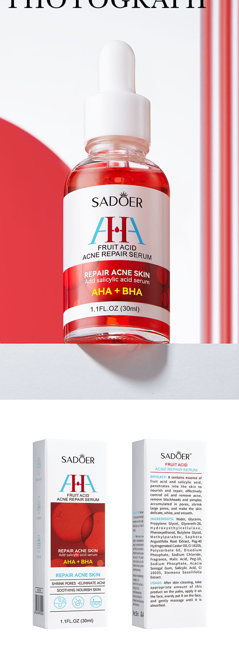 Anti-acne Serum SADOER Fruit Acid Fades Acne Marks, Hydrates and Moisturizes, Cross-Border Wholesale
