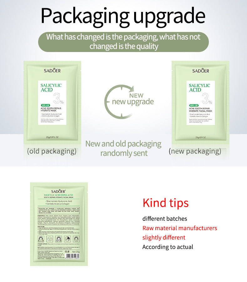 Full English Salicylic Acid Mask SADOER Anti-acne Soothing Skin Rejuvenation Hydrating Anti-acne Mask  Wholesale