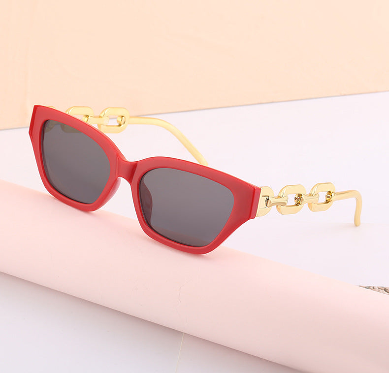 European and American Small Frame Cat Eye Sunglasses for Women, New High Altitude Style, Internet Celebrity Thick Chain Sunglasses, Trendy Women's Glasses Wholesale