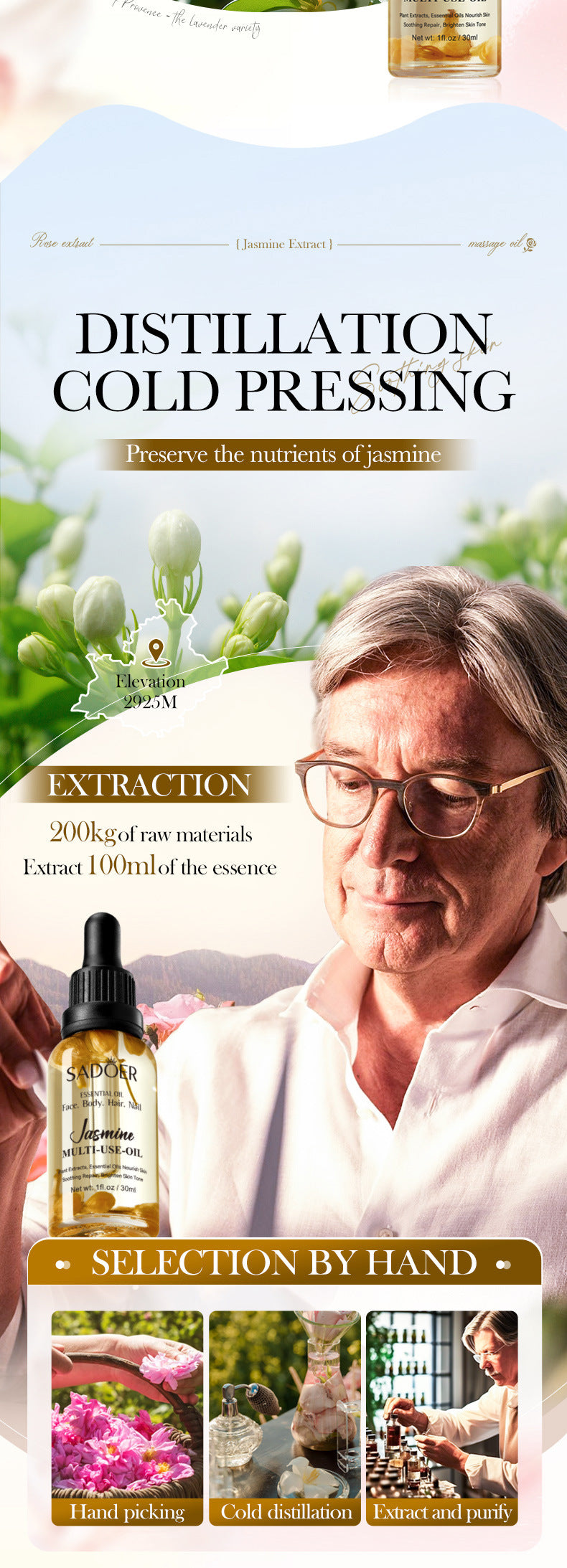 Cross-border Jasmine Dried Flower Massage Oil SADOER Moisturizing and rejuvenating skin body oil cross-border foreign trade wholesale