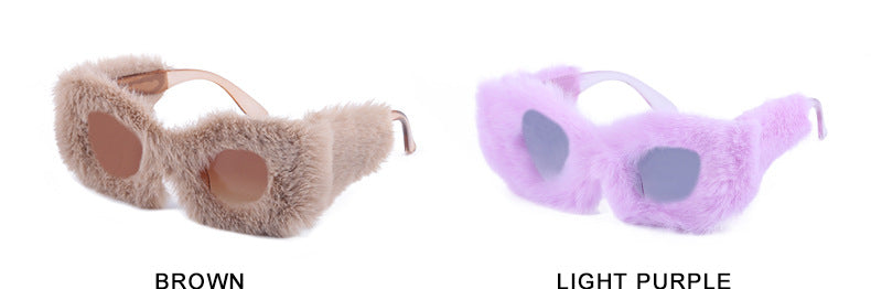 Puppy Style Plush Winter Sunglasses for Women Fashion Cat Eye Sunglasses European and American Style Sunglasses