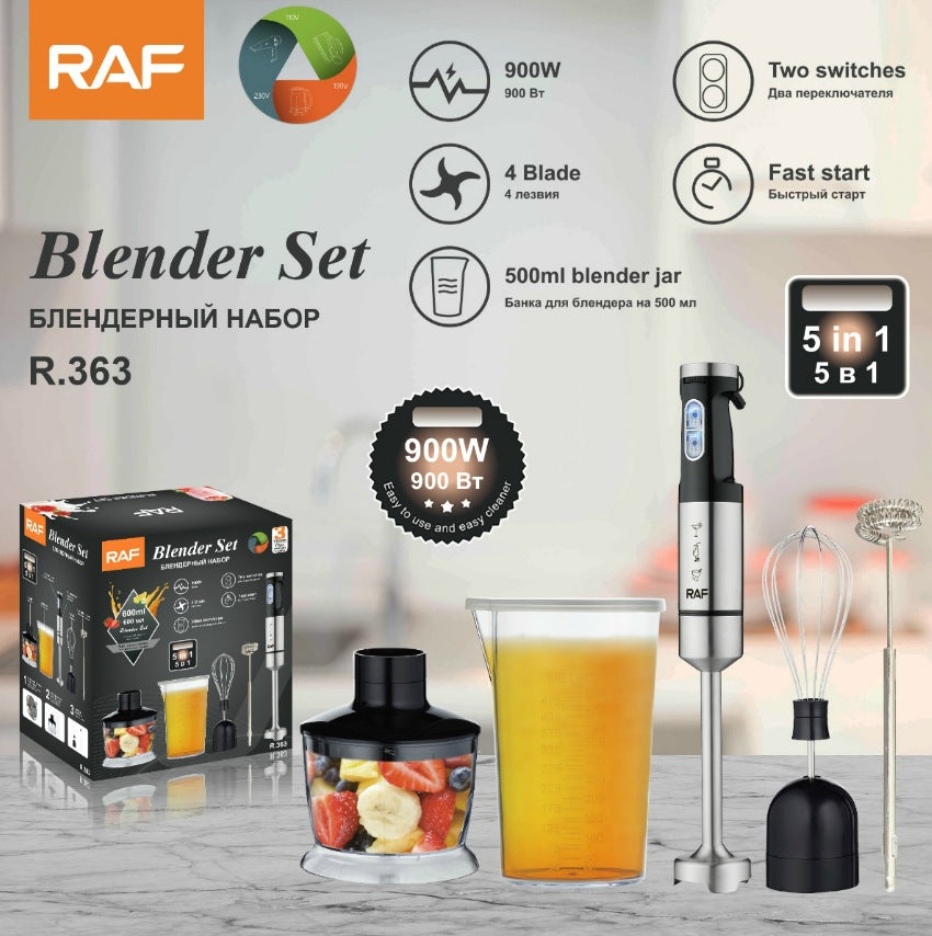 RAF European Standard Portable Household Food Blender 5-in-1 Electric Stainless Steel Cooking Stick Mixer363