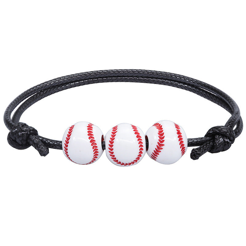 Basketball Wax Thread Braided Bracelet Men's Sports Gift Black and White Rope Wrap Bracelet Tennis Football Braided Bracelet