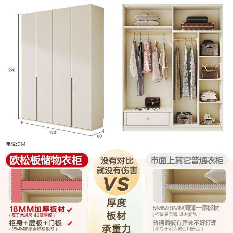 Solid Wood Wardrobe for Home Bedroom, Double Door, Easy Assembly Cabinet, European Pine Board Storage Cabinet, One Door to the Top, Heightened Wardrobe