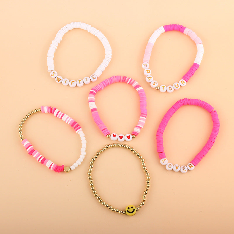 European and American Style Women's Rice Bead Soft Clay Bracelet霉霉 Friendship Heart SWIFTIE Alphabet Soft Clay Bracelet Set