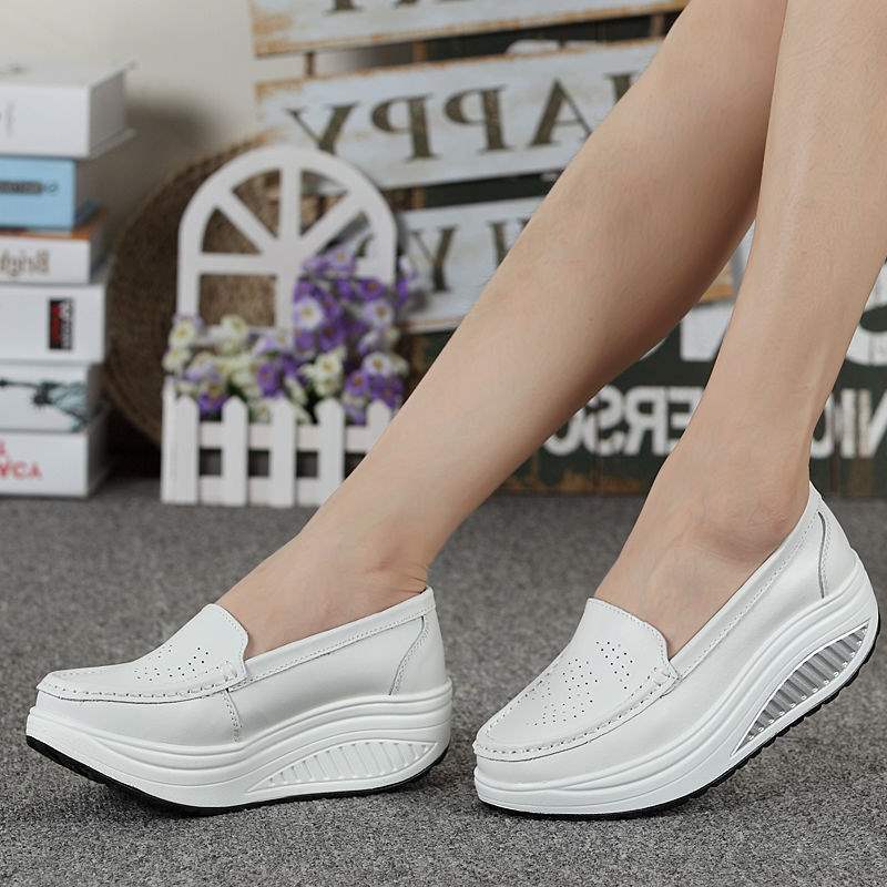 Platform Shoes for Women Thick Sole Nurse Shoes Wedge Mom Shoes High Heel White Soft Sole Work Shoes Travel Single Shoes Rocking Shoes