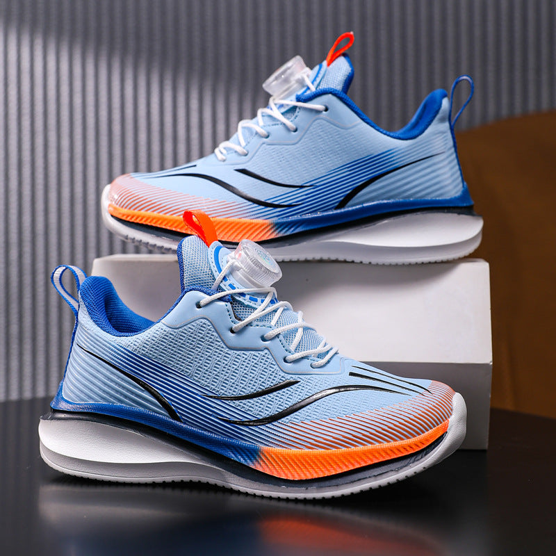 Children's shoes2025Rotating Button Leather Waterproof Boys' Running Shoes Girls' Lightweight Non-Slip Sports Shoes Trendy