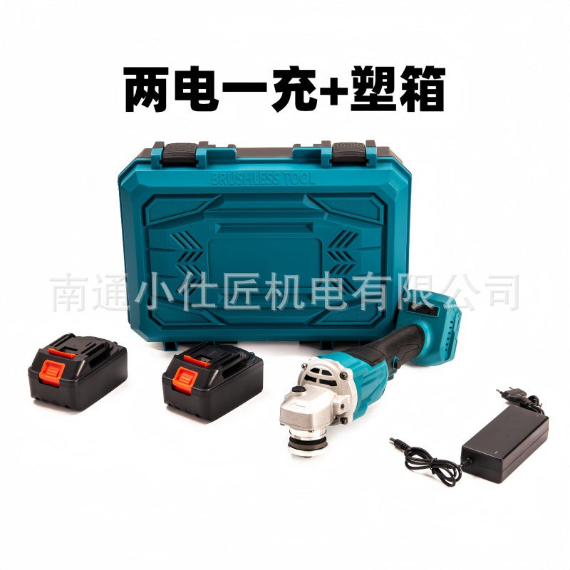 Cross-Border Dropshipping Two Batteries and One Charger Lithium Battery Angle Grinder Rechargeable Cordless Polisher Household Grinding Angle Grinder Brushless
