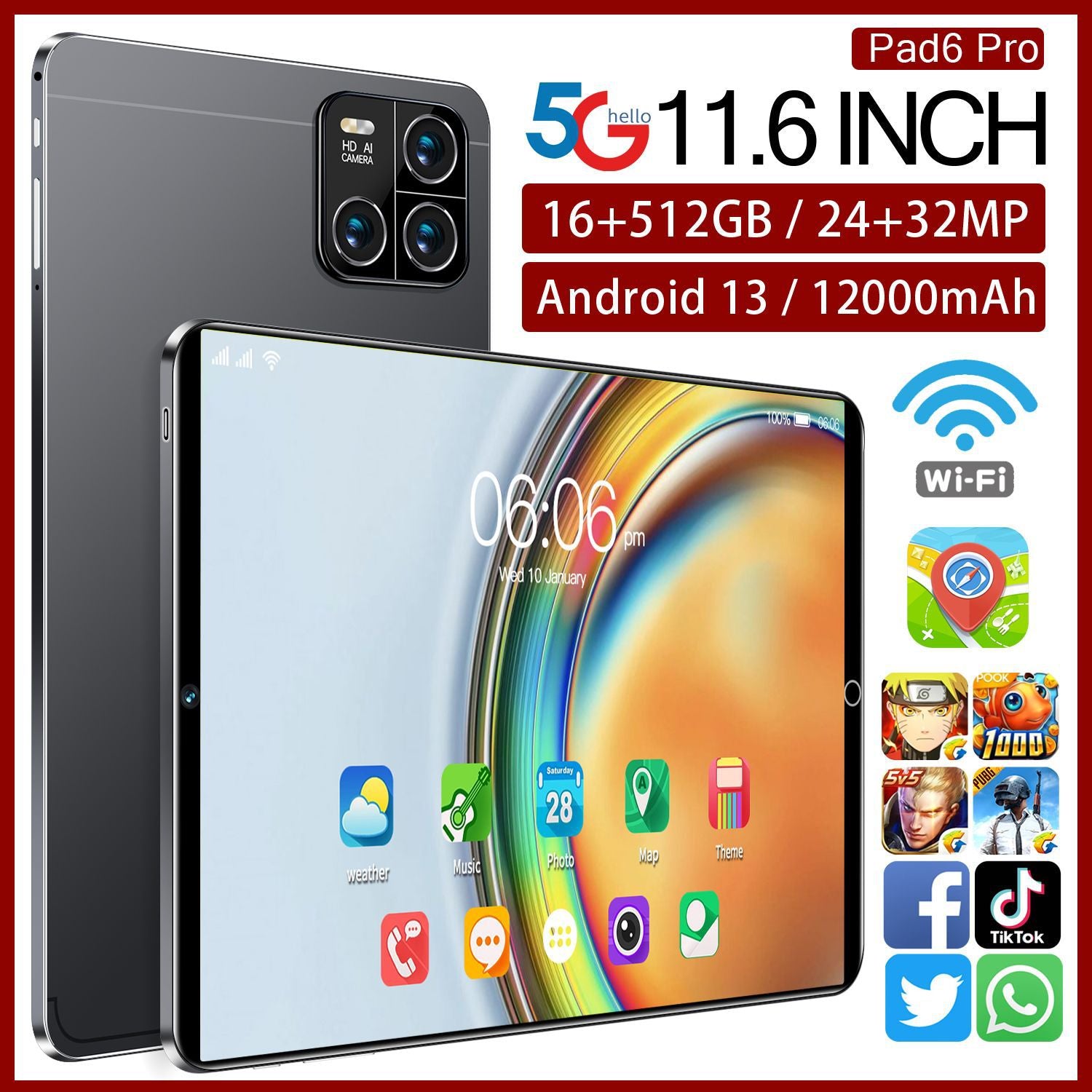 New Tablet Pad6 10Inch Android Smart Support WiFi Dual SIM Card Dual Standby Factory Exclusive