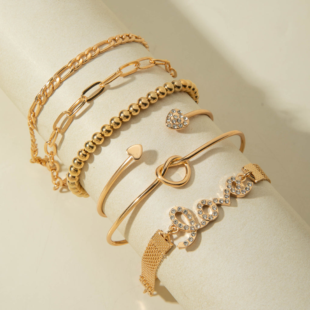 European and American Jewelry High-End Imitation Crystal Butterfly Bracelet Set Fashion Inlaid Diamond Heart Bracelet Wholesale