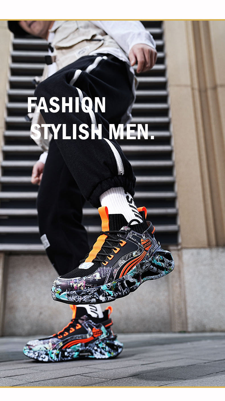 2025New Fashion Casual Sports Shoes Shock Absorption Height Increasing Versatile Trendy Shoes Flyknit Camouflage Blade Shoes Dropshipping