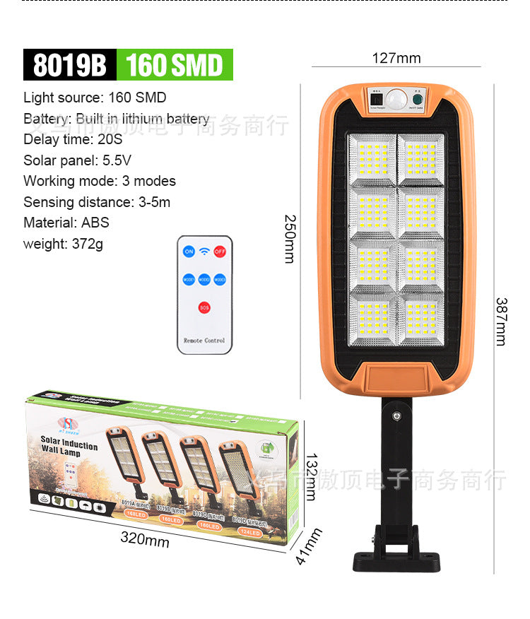 New Solar Light Outdoor Human Body Induction Light with Remote Control Wall Light Waterproof Garden Light LED Garage Light Street Light