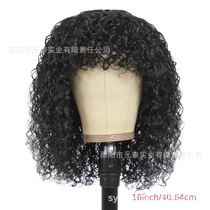 Curly Wig With BangsVirgin Human Hair Wig Bangs For Women