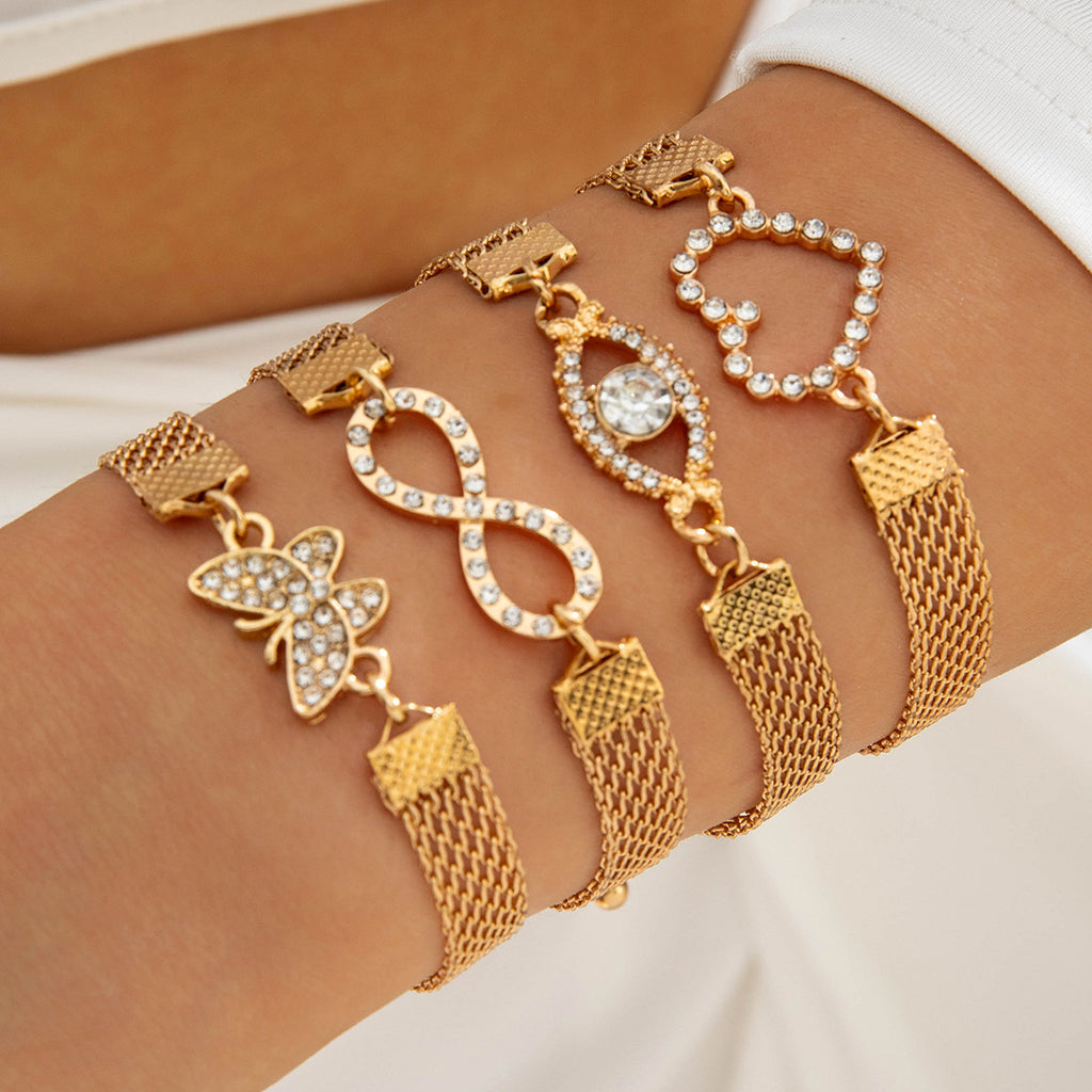 European and American Jewelry High-End Imitation Crystal Butterfly Bracelet Set Fashion Inlaid Diamond Heart Bracelet Wholesale